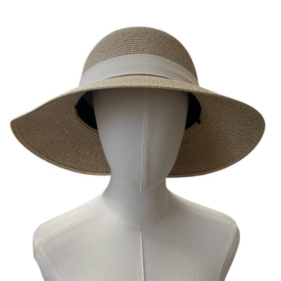 NWT Woven sunhat with ivory ribbon 3.5 inch brim size L - Picture 4 of 14